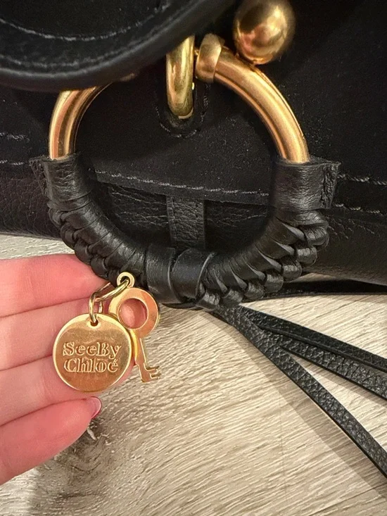 See By Chloé Black Suede & Leather Mini Ring-Accent Crossbody - Picture 4 of 4